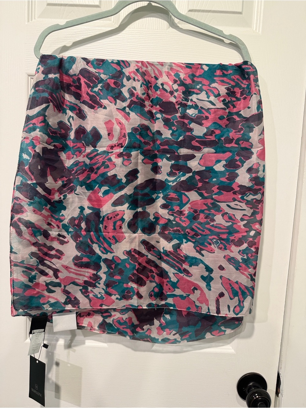 Madeline Teal, Pink & Purple Abstract Silk Sheer Scarf